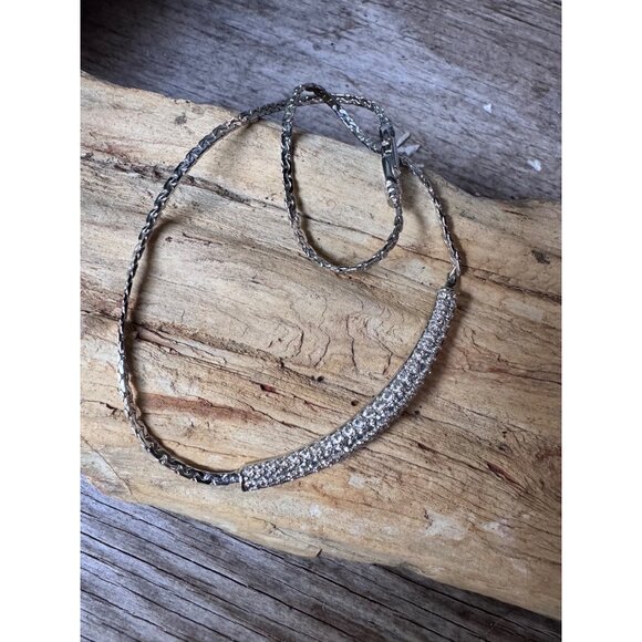 Authentic Swarovski Pavé Crystal Curved Bar Necklace – Rhodium Plated, Swan Logo - Picture 8 of 8